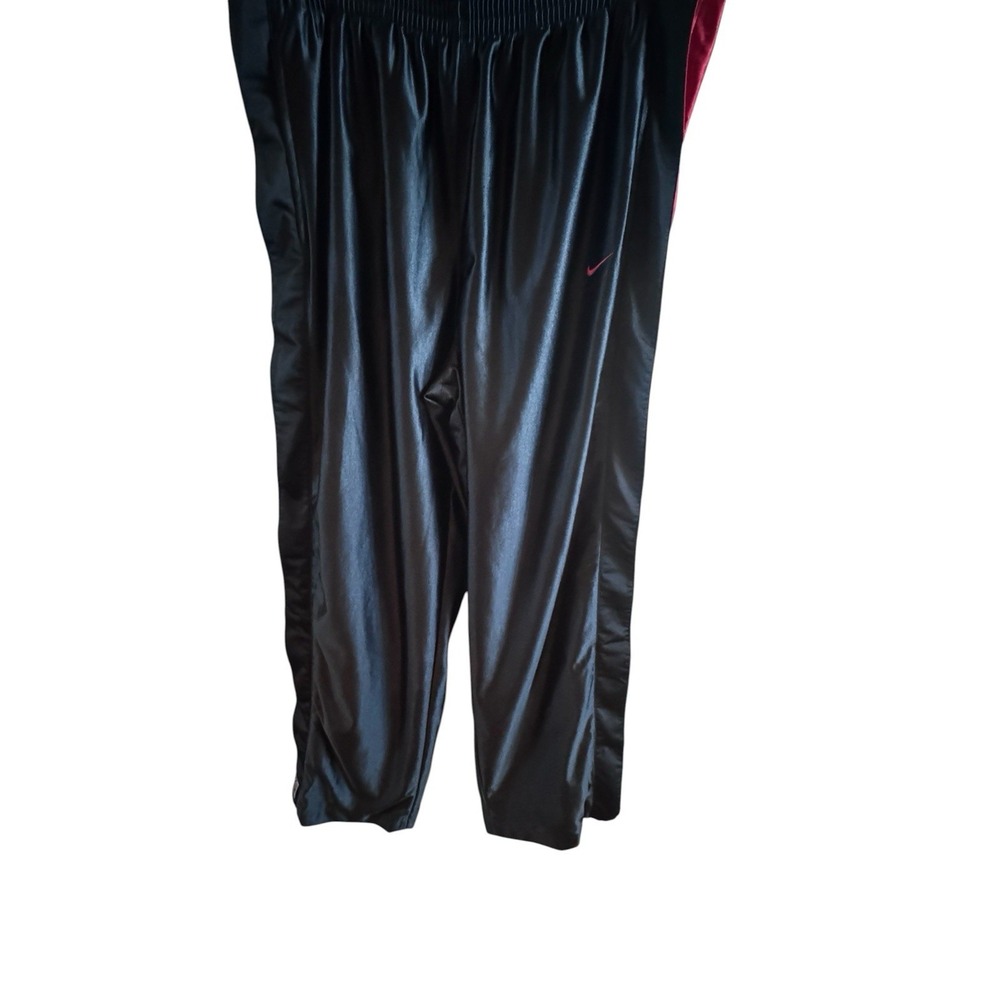 Vintage 1990s Nike Black Shiny Men's Size XL Track Pants Red Side‎ Stripes Snaps